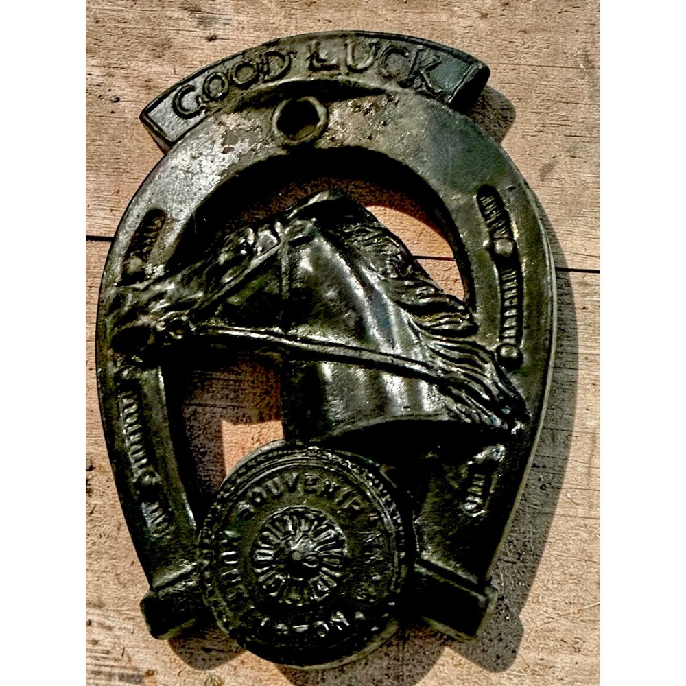 Vintage Cast Iron Good Luck Horseshoe Horse Head Souvenir Huntington W. Va.
